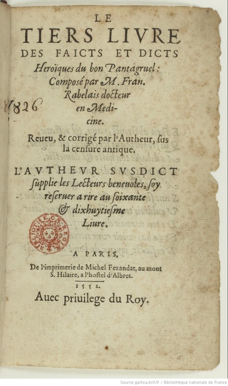 Le Tiers Livre, Paris, 1552